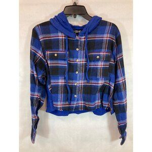 Everyday Elegance: Women's Medium Blue Plaid Long Sleeve Casual Shirt